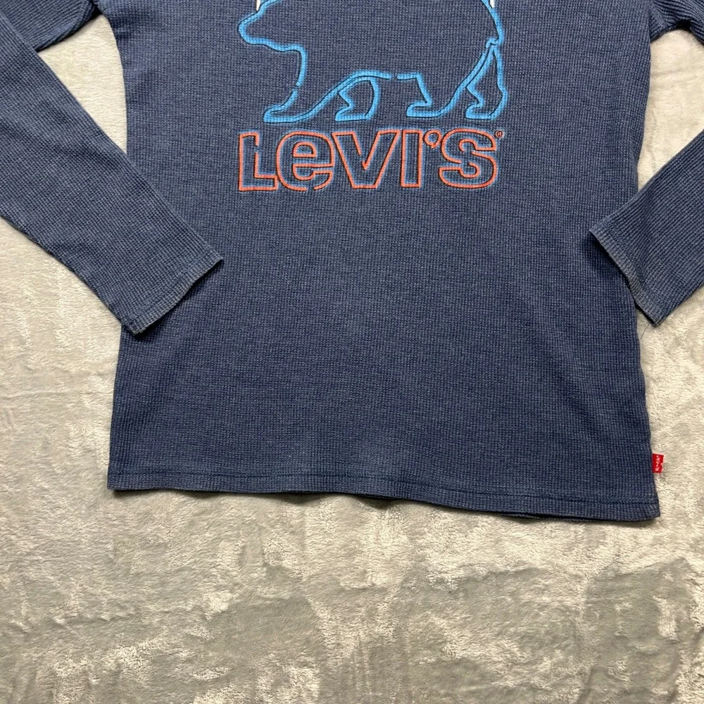 Levis Thermal Shirt Mens Medium Blue California Bear Waffle Knit Long Sleeve